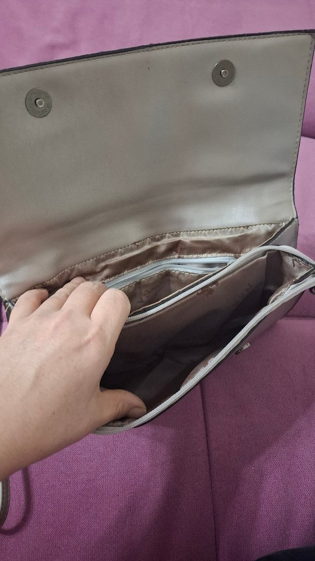 Gri Deri Kadın Clutch Çanta - Görsel 5