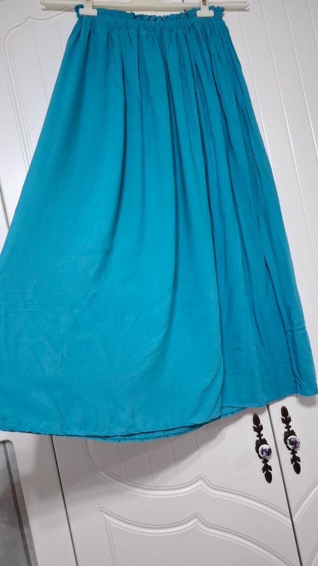 Turkuaz Uzun Salaş Drapeli Etek - Görsel 2