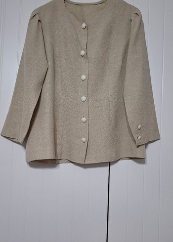 Bej Uzun Kollu Keten Kadın Takım Elbise - Görsel 3