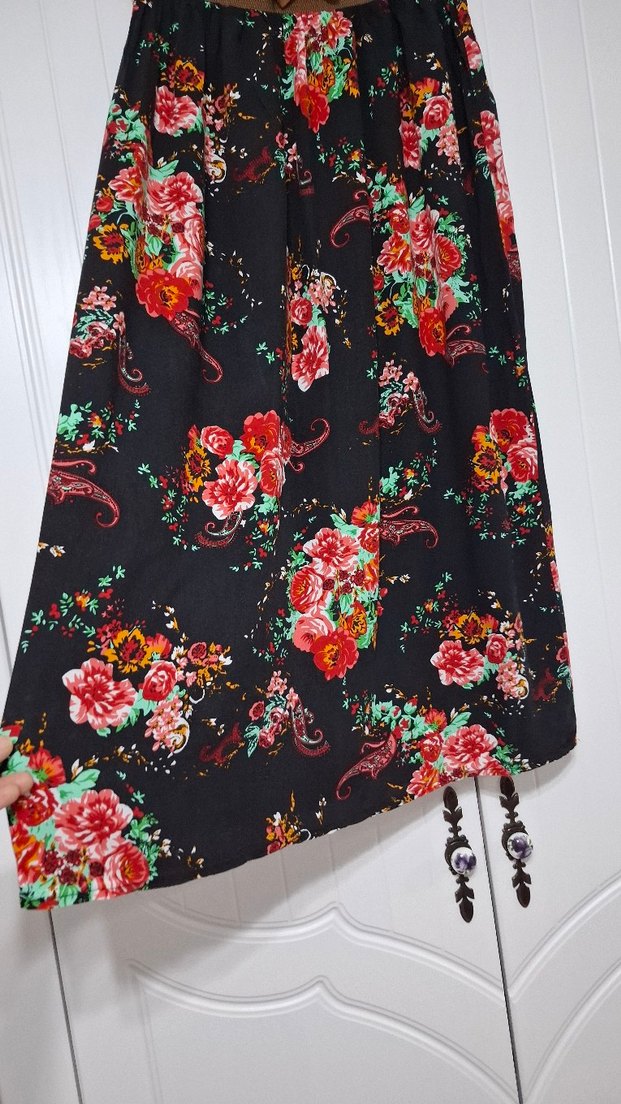 Çiçek Desenli Uzun Bohem Etek - Görsel 2