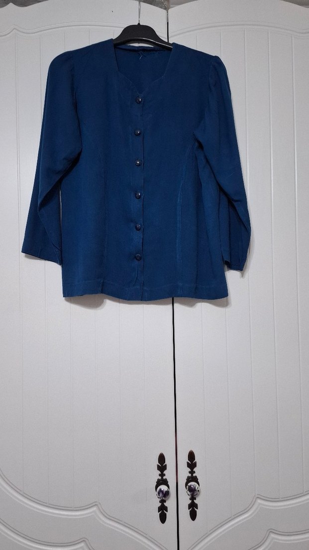 Lacivert Kadın Keten Midi Takım - Görsel 2