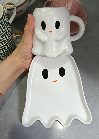 Sevimli Hayalet Tasarımlı Beyaz Kupa ve Tabak - Görsel 8