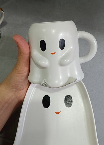 Sevimli Hayalet Tasarımlı Beyaz Kupa ve Tabak - Görsel 7