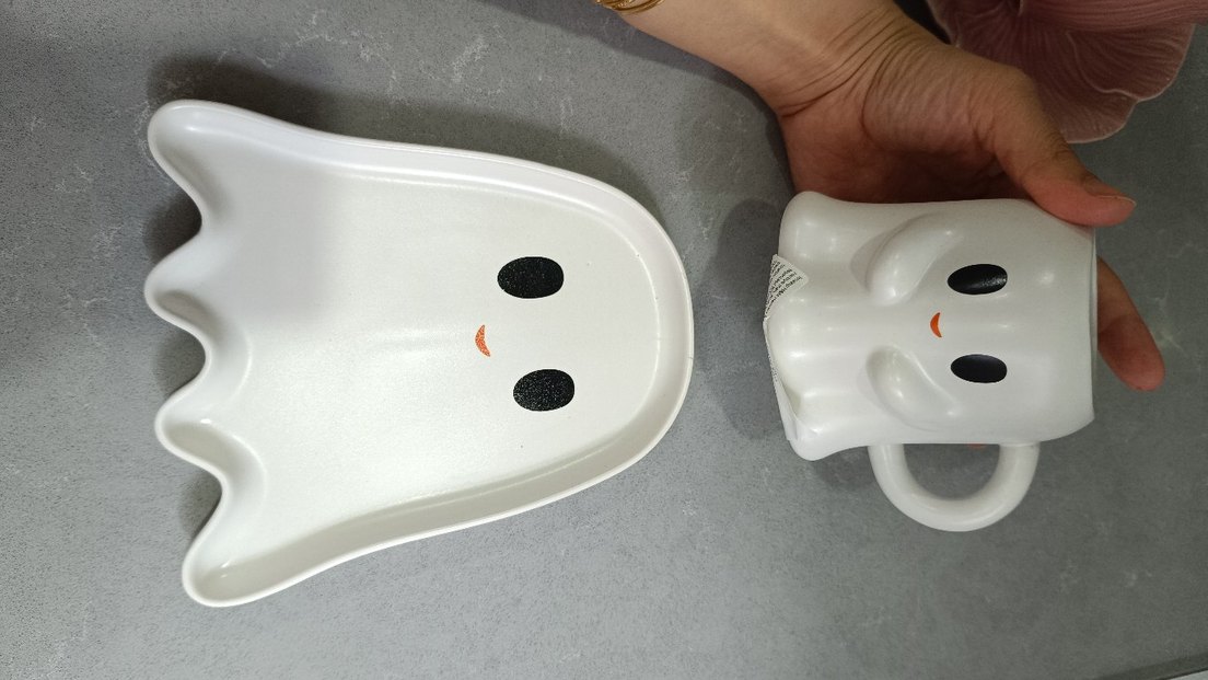 Sevimli Hayalet Tasarımlı Beyaz Kupa ve Tabak - Görsel 4