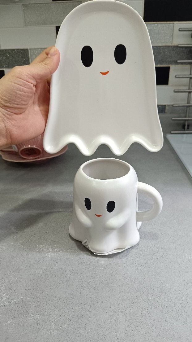 Sevimli Hayalet Tasarımlı Beyaz Kupa ve Tabak - Görsel 5