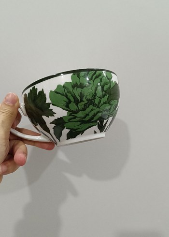 2 adet kupa fiyatı Yeşil Yaprak Desenli Porselen Fincan - Görsel 3