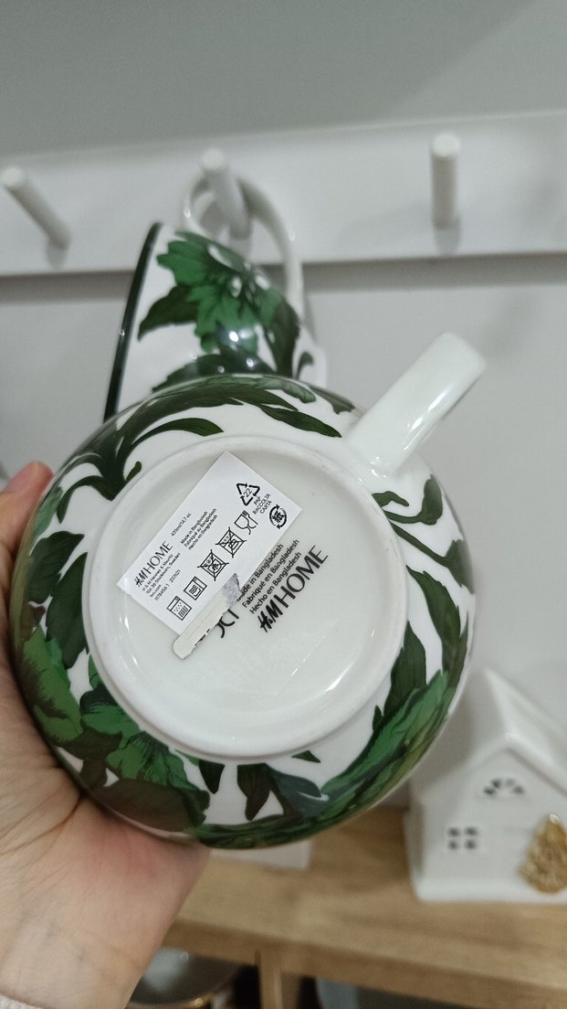 2 adet kupa fiyatı Yeşil Yaprak Desenli Porselen Fincan - Görsel 2