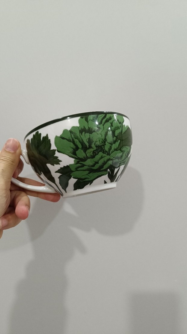 2 adet kupa fiyatı Yeşil Yaprak Desenli Porselen Fincan - Görsel 3