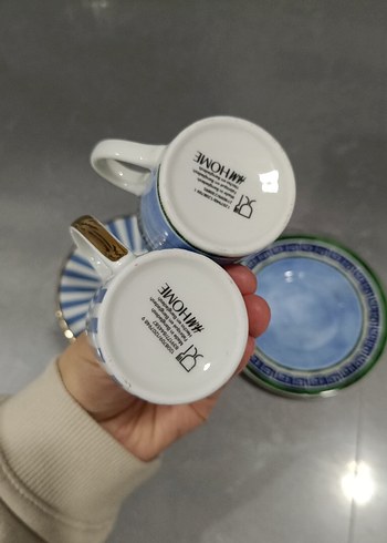 Mavi desenli 2 adet fincan ve tabak seti - Görsel 7