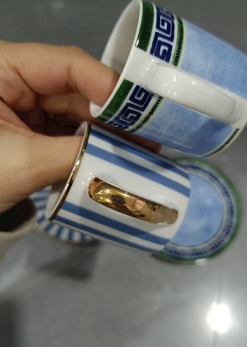 Mavi desenli 2 adet fincan ve tabak seti - Görsel 6