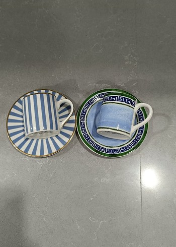 Mavi desenli 2 adet fincan ve tabak seti - Görsel 2