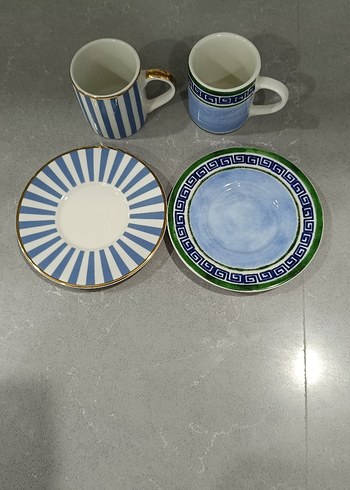 Mavi desenli 2 adet fincan ve tabak seti - Görsel 3