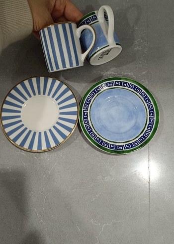 Mavi desenli 2 adet fincan ve tabak seti - Görsel 8