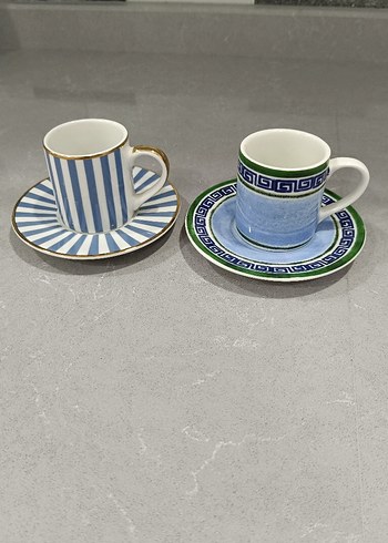Mavi desenli 2 adet fincan ve tabak seti - Görsel 4
