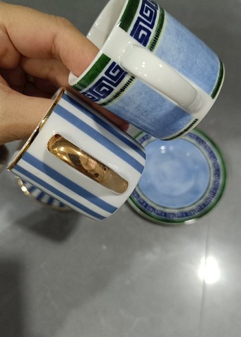 Mavi desenli 2 adet fincan ve tabak seti - Görsel 5