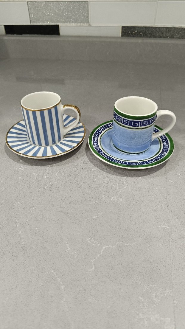 Mavi desenli 2 adet fincan ve tabak seti - Görsel 4