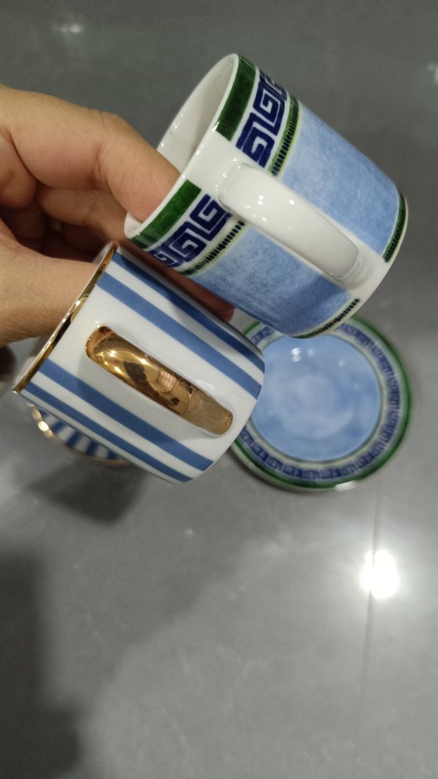 Mavi desenli 2 adet fincan ve tabak seti - Görsel 5