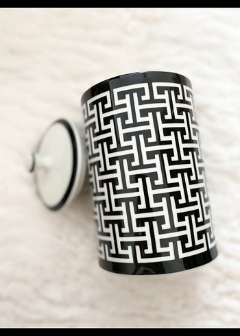 Desenli Siyah Beyaz Kapaklı Kavanoz - Görsel 3