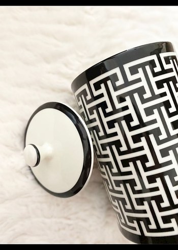 Desenli Siyah Beyaz Kapaklı Kavanoz - Görsel 4