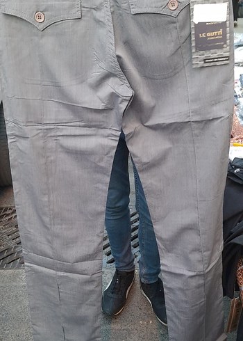 Düğmeli Gri Keten Erkek Pantolon tüm bedenleri mevcuttur - Görsel 2