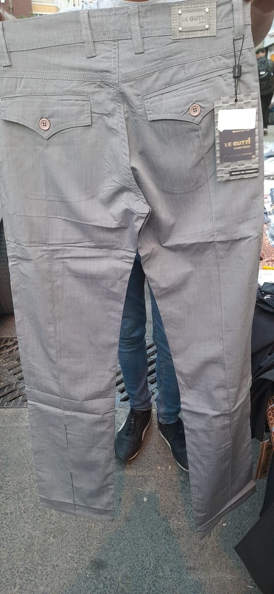 Düğmeli Gri Keten Erkek Pantolon tüm bedenleri mevcuttur - Görsel 2