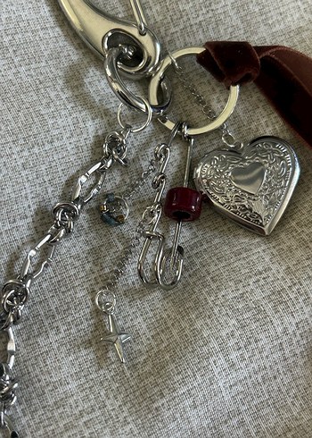 Bordo Bohem Zincir Detaylı Anahtarlık çanta charm - Görsel 2