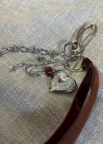 Bordo Bohem Zincir Detaylı Anahtarlık çanta charm - Görsel 3