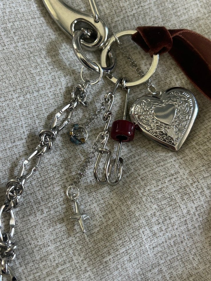 Bordo Bohem Zincir Detaylı Anahtarlık çanta charm - Görsel 2