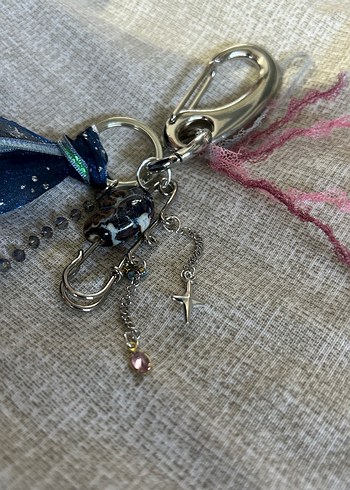 Bohem Püsküllü Mavi Anahtarlık çanta charm - Görsel 3