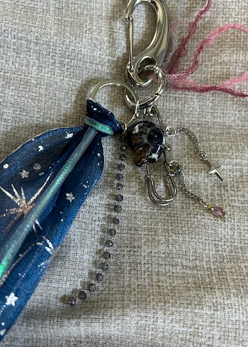 Bohem Püsküllü Mavi Anahtarlık çanta charm - Görsel 2