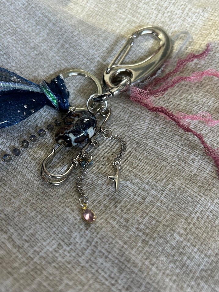 Bohem Püsküllü Mavi Anahtarlık çanta charm - Görsel 3