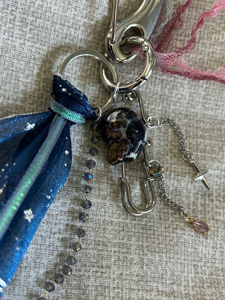 Bohem Püsküllü Mavi Anahtarlık çanta charm - Görsel 4