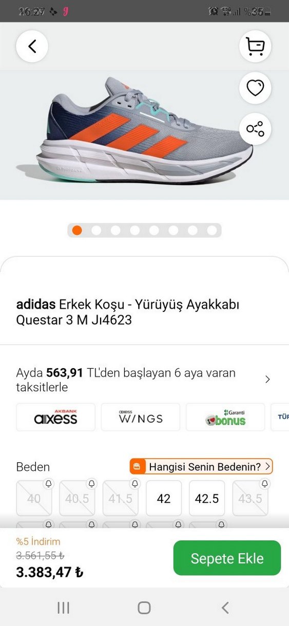 Gri Adidas Erkek Koşu ve Antrenman Ayakkabısı - Görsel 5