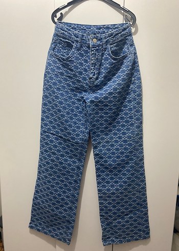 Düğmeli Mavi Kadın Denim Pantolon