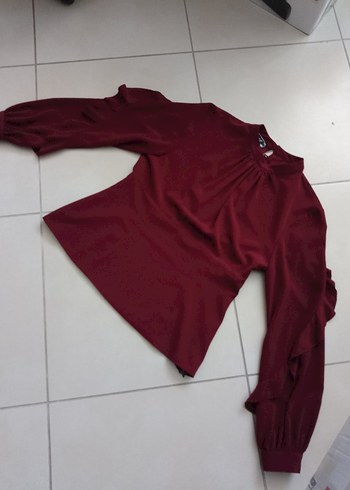 44 Beden Bordo Yüksek Yakalı Kadın Bluz
