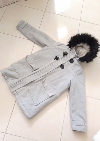 Erkek Çocuk Gri Kürklü Street Wear Kaban - Görsel 5