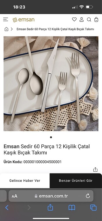 Emsan sedir çatal kaşık bıçak seti