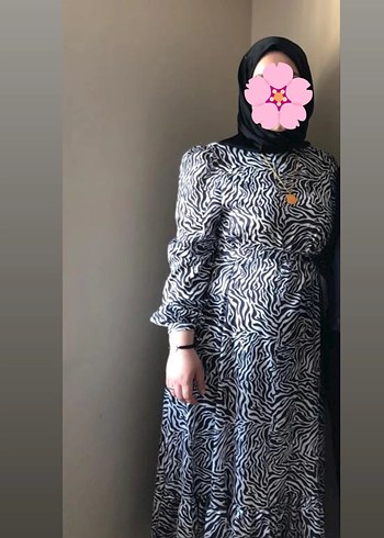 Zebra Desenli Uzun Salaş Elbise