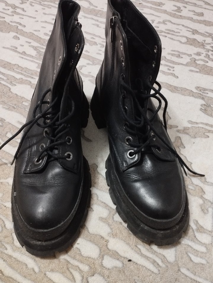 Siyah Deri Platform Topuklu Punk Botlar - Görsel 2