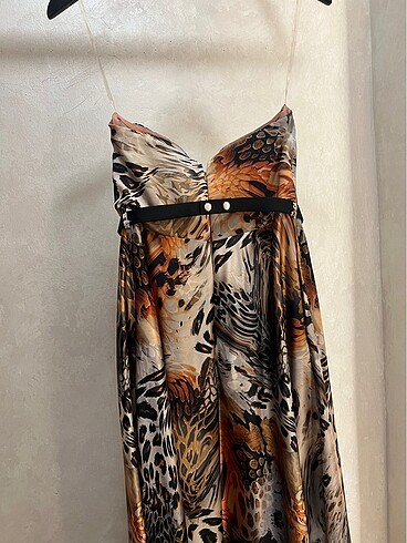 m Beden Leopar elbise