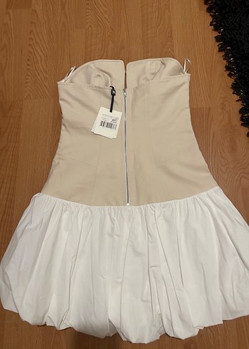 Beyaz Straplez Midi Elbise - Görsel 3