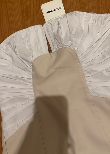 Beyaz Straplez Midi Elbise - Görsel 2