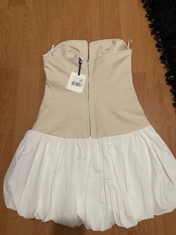 Beyaz Straplez  Midi Elbise - Görsel 3