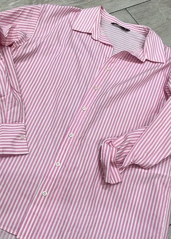Defacto Pembe Çizgili Uzun Kollu Kadın Gömlek