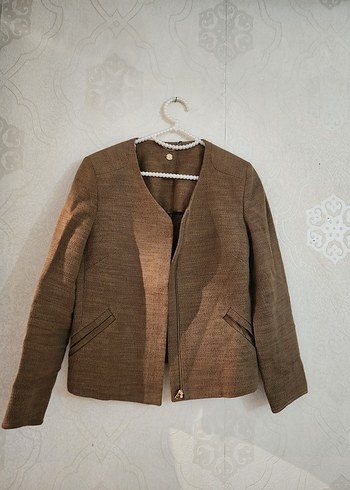 Massimo Dutti Bej Düğmeli Kadın Keten Ceket