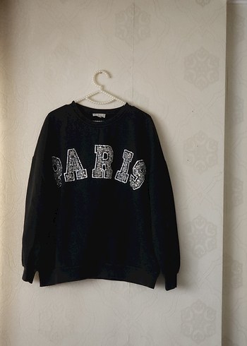 Paris Baskılı Siyah Kadın Sweatshirt