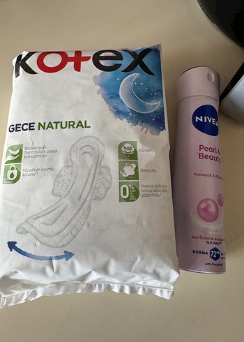 Kotex Gece Natural Ped ve Nivea Pearlt Deodorant