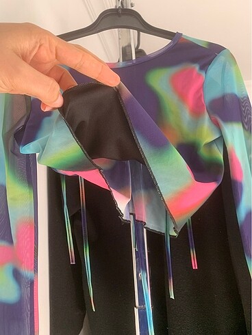 Diğer Batik Desen Tül Crop Bluz