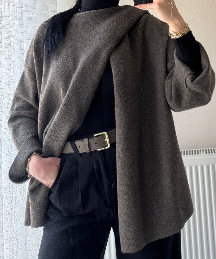 Bej Yün  Triko Midi hırka - Görsel 2