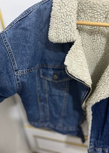 Mavi Kürklü Kot Ceket - Görsel 5
